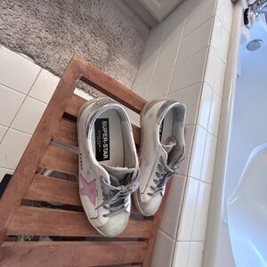 Golden Goose Kids White and Gray Sneakers with Pink Accent